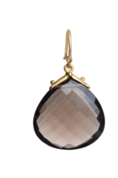 Gabrielle Sanchez Flat Faceted Smoky Quartz Teardrop Earring 20x20mm,18k