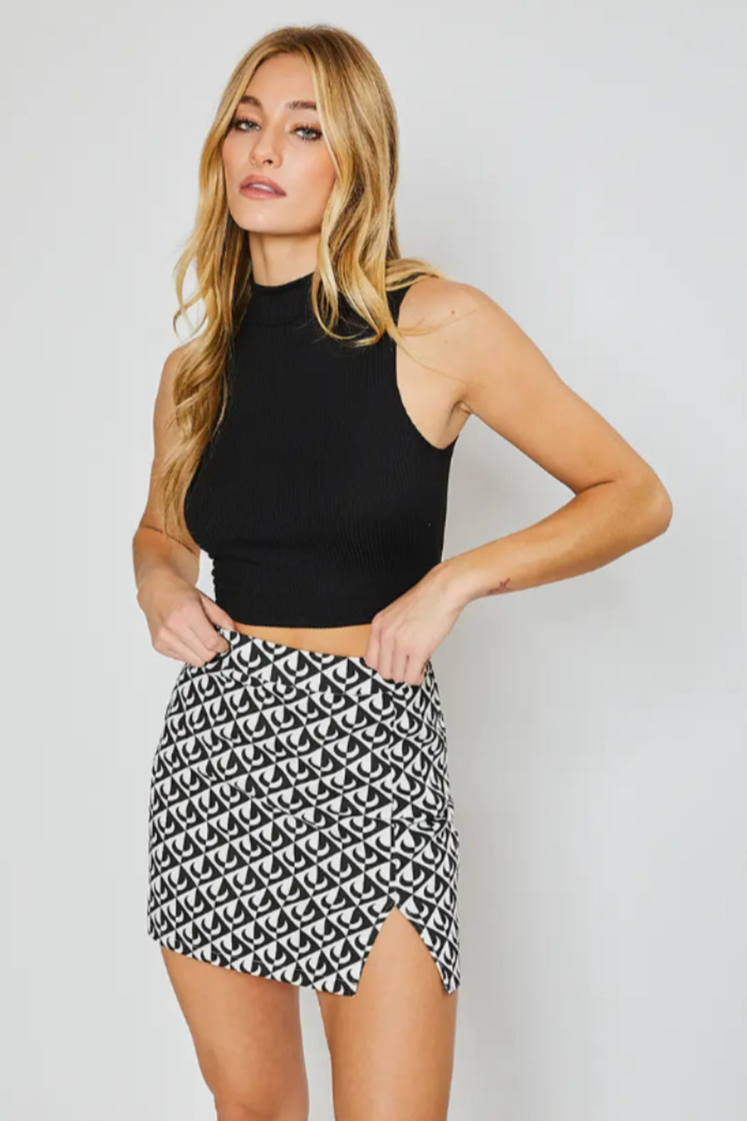 Geo Crescent Denim Mini Skirt