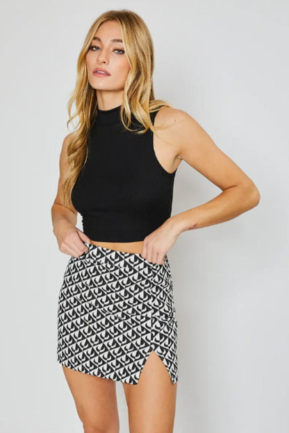 Geo Crescent Denim Mini Skirt