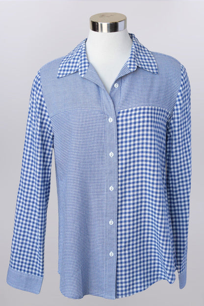 Gingham print 3/4 roll tab sleeve shirt