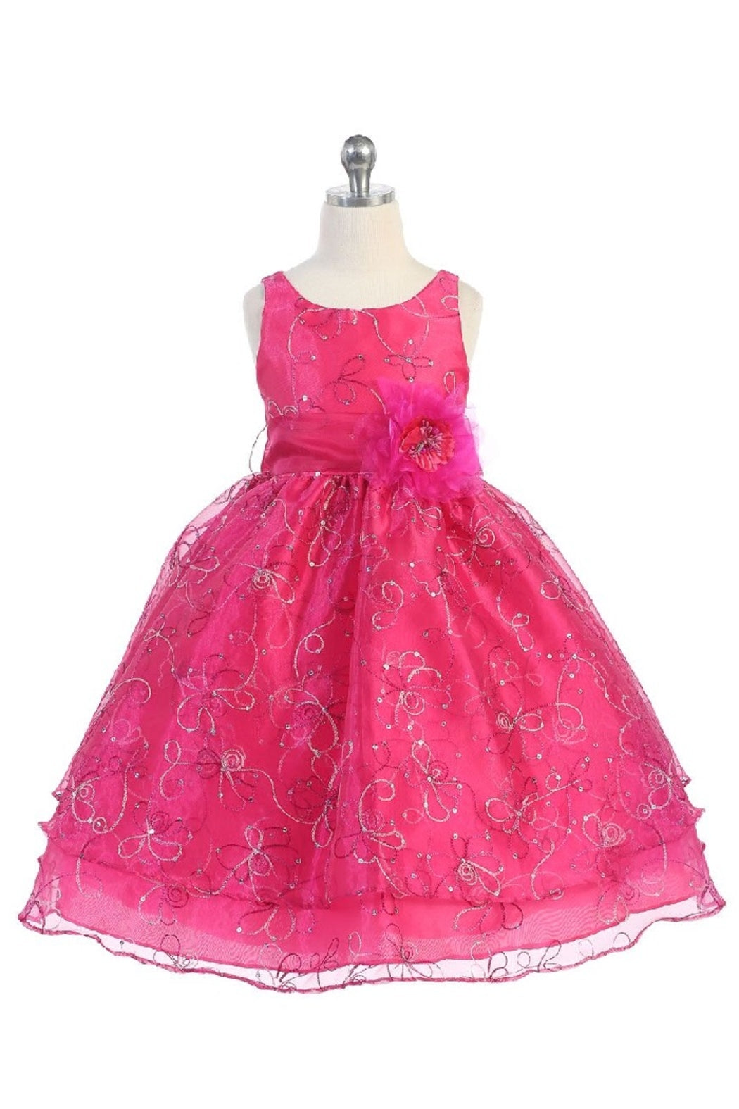 Girls Fuchsia Embroidered Short Dress