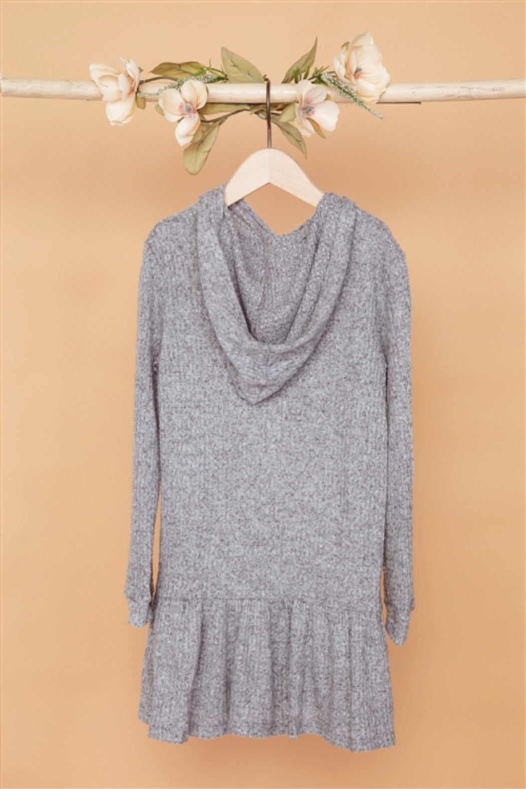 Girls Heather Grey Ribbed Soft Knit Sweater Dress