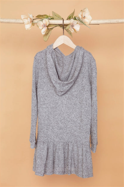 Girls Heather Grey Ribbed Soft Knit Sweater Dress