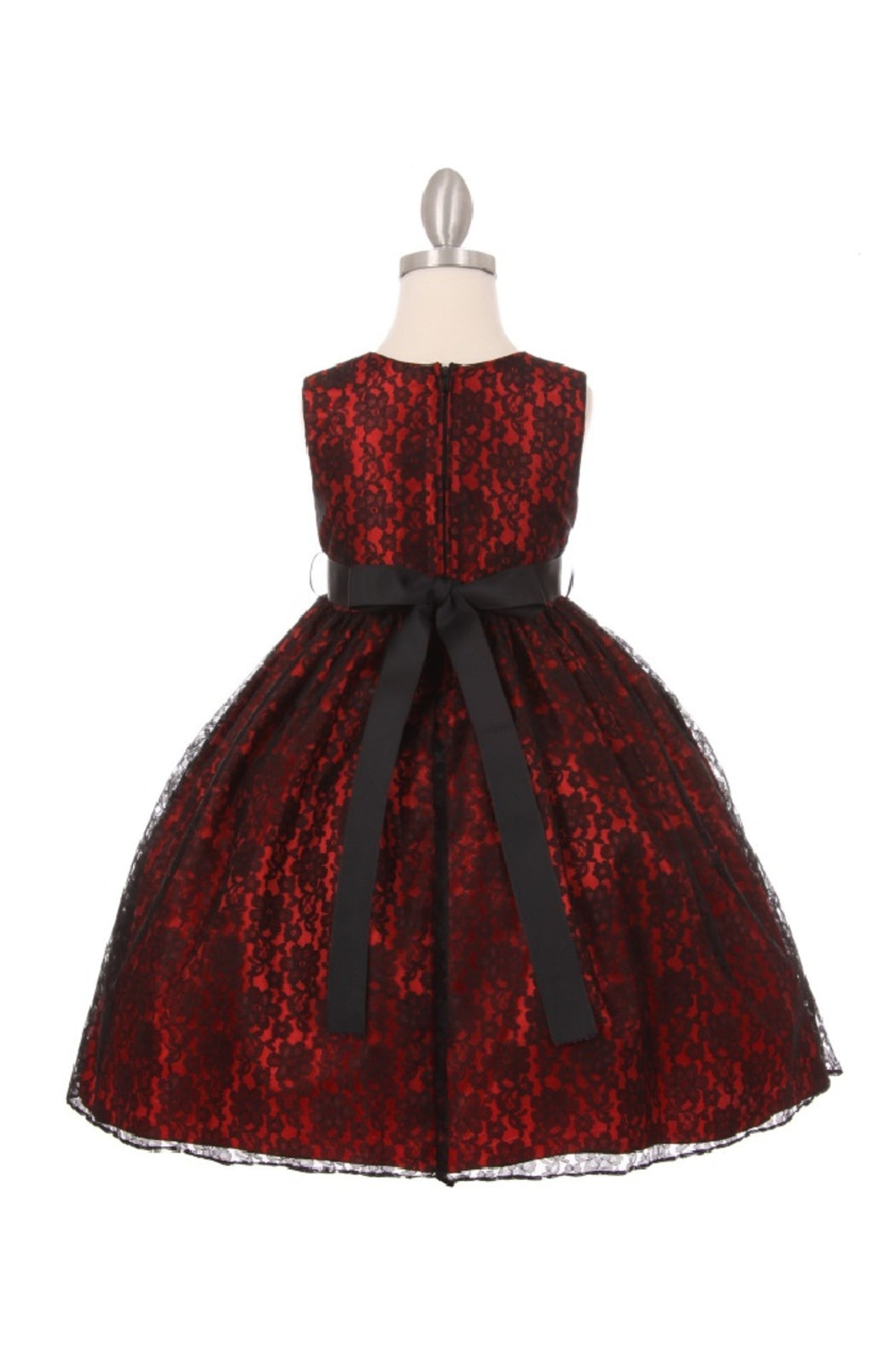 Girls Red & Black Lace Short Dress