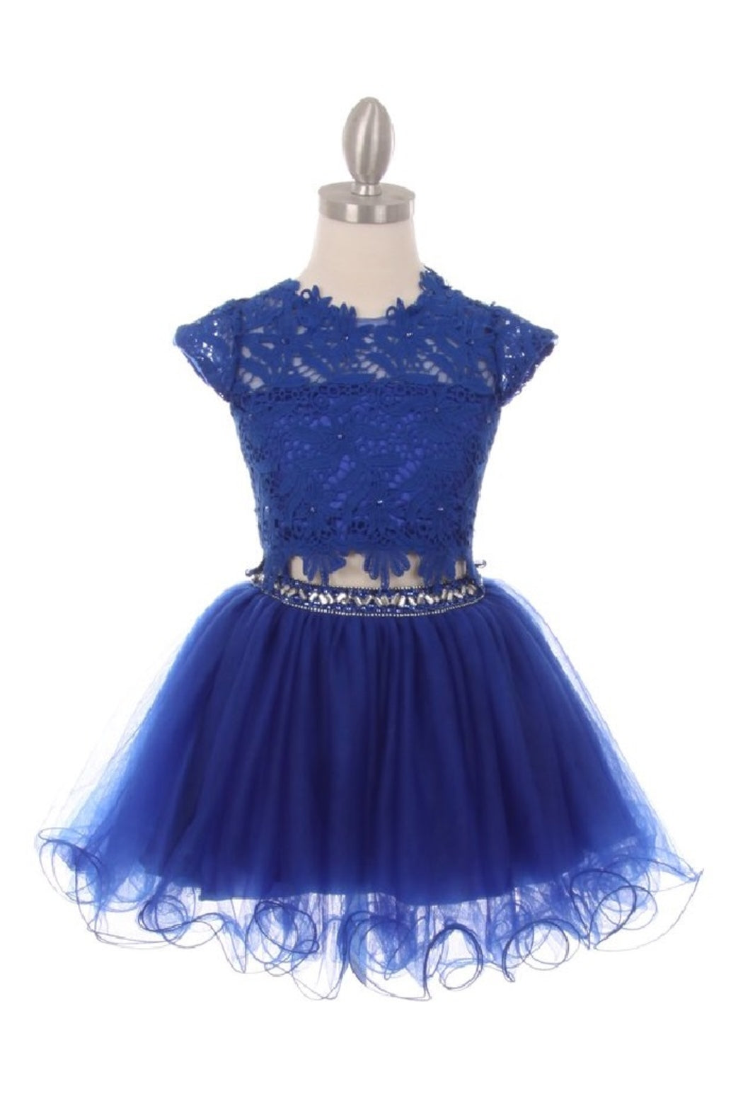 Girls Royal Blue Two Piece Lace Dress