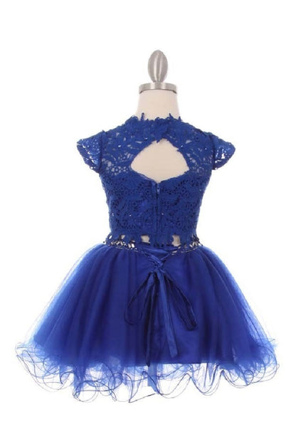 Girls Royal Blue Two Piece Lace Dress
