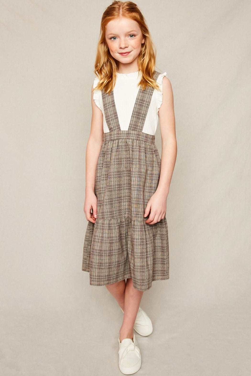 Girls Tiered Glen Check Overall Dress