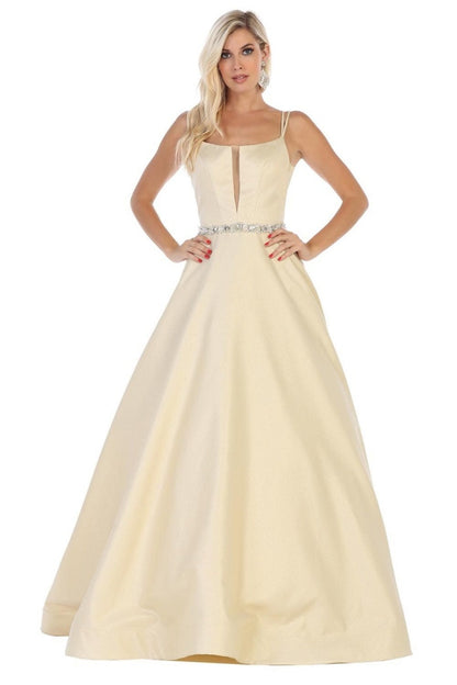 Gold Embellished Belt Formal Long Dress