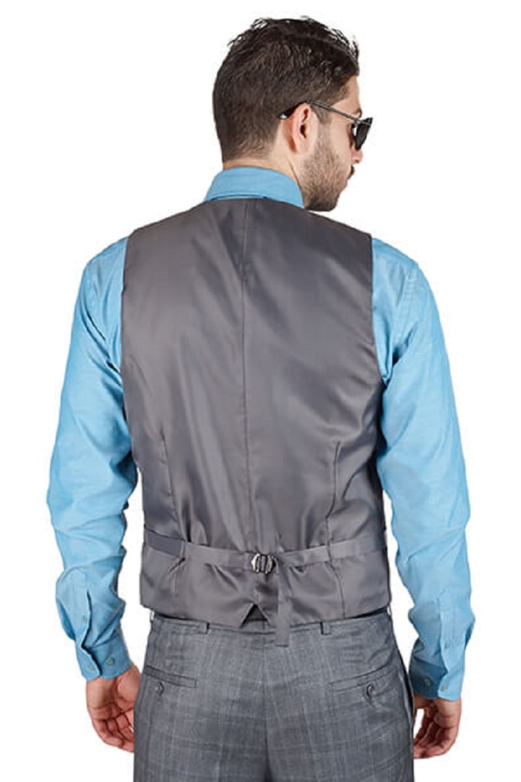Gray Plaid 5 Button Slim Fit Vest