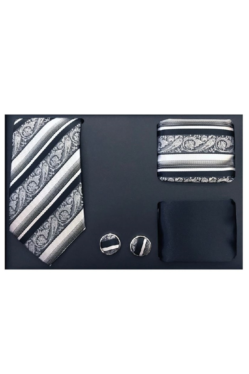 Grey 4pc Tie, Cufflinks & 2 Pocket Squares