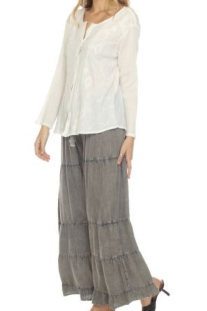 Grey Stone Wash Long Tiered Pant