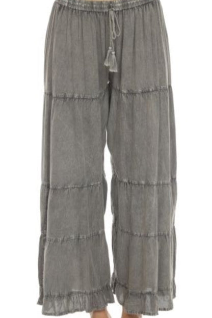 Grey Stone Wash Long Tiered Pant