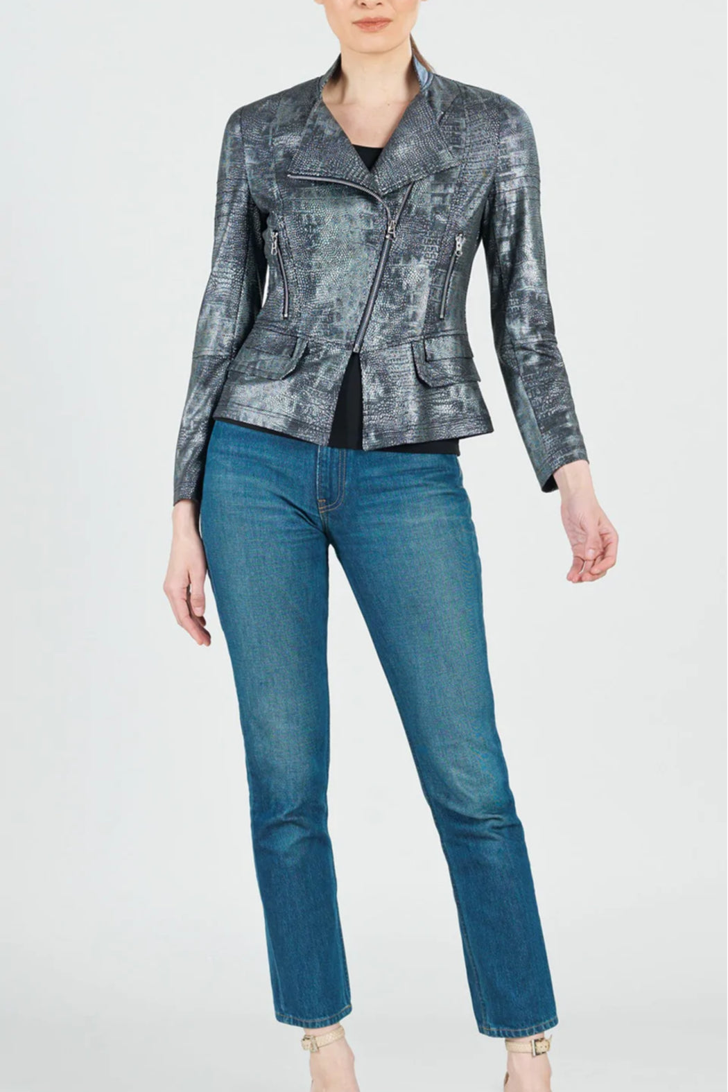 Gunmetal Shimmer Biker Jacket