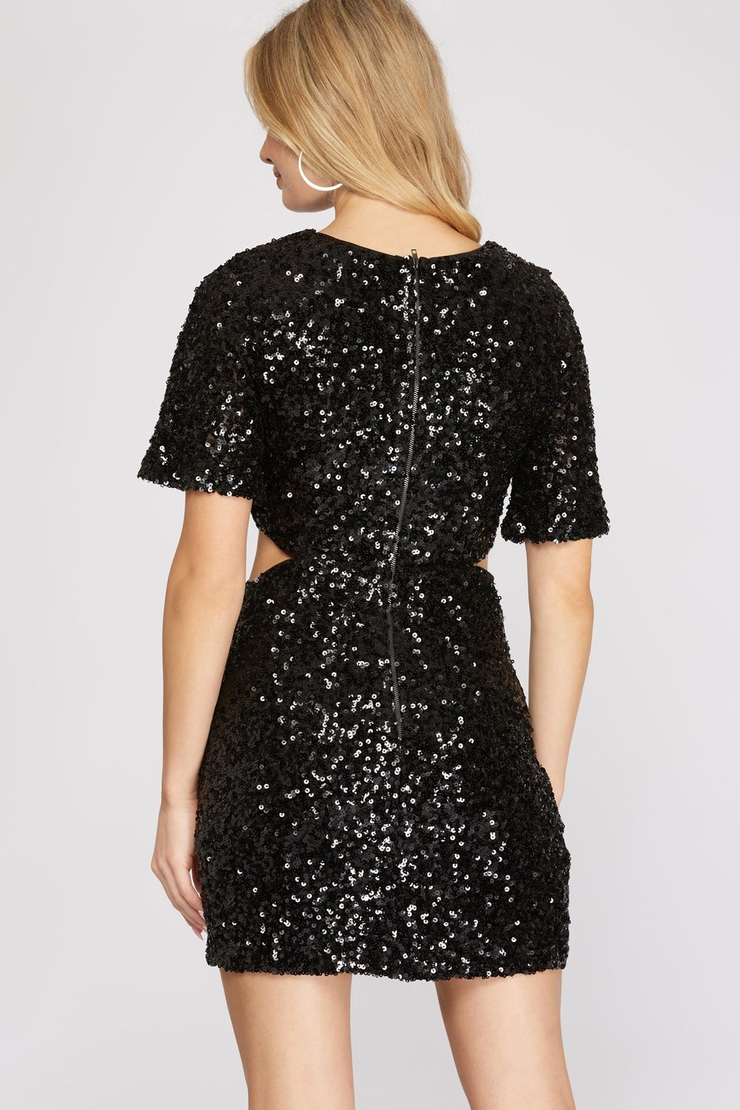 Half-Sleeve Waist Cut-Out Dress