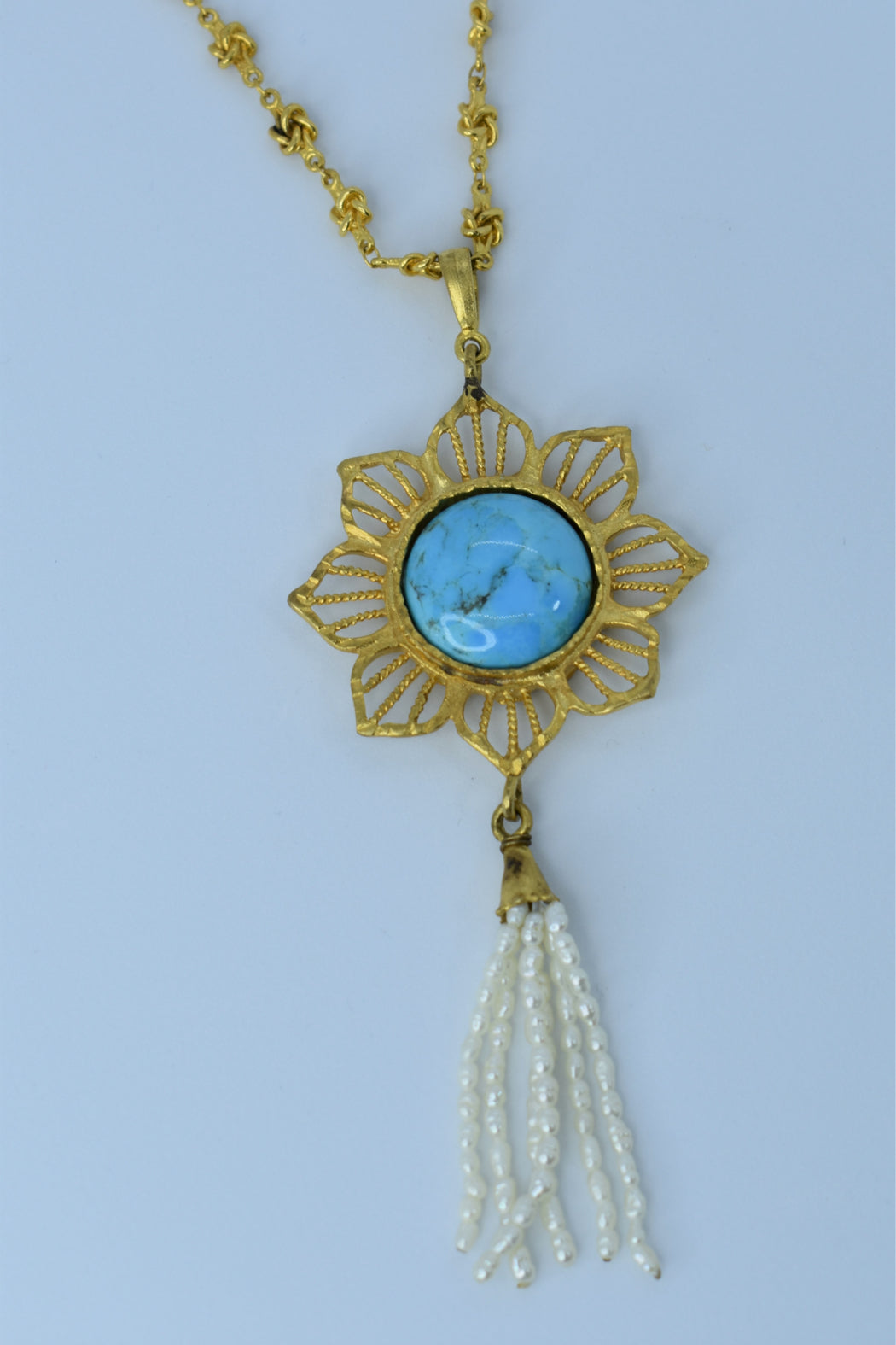 Handmade Genuine Turquoise & Pearl Necklace