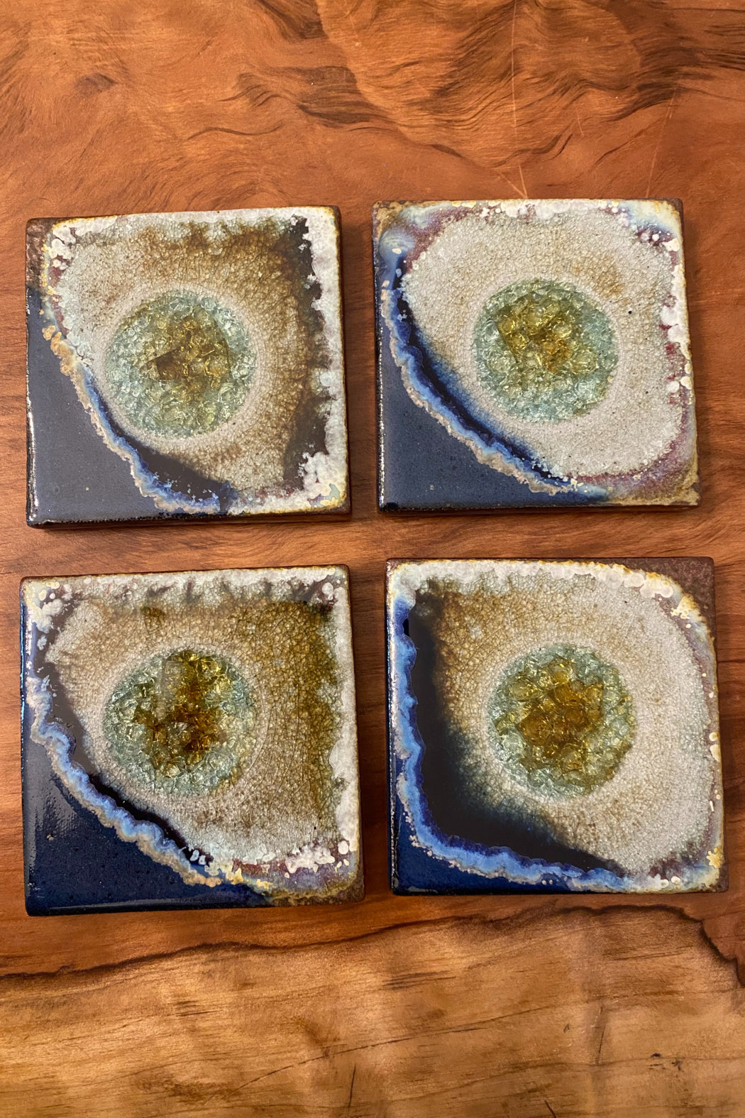 Handmade Pottery with Fused Glass Purple Coasters