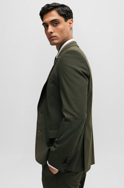 BOSS Slim Fit Suit in Wrinkle-Resistant Stretch Wool in Dark Green