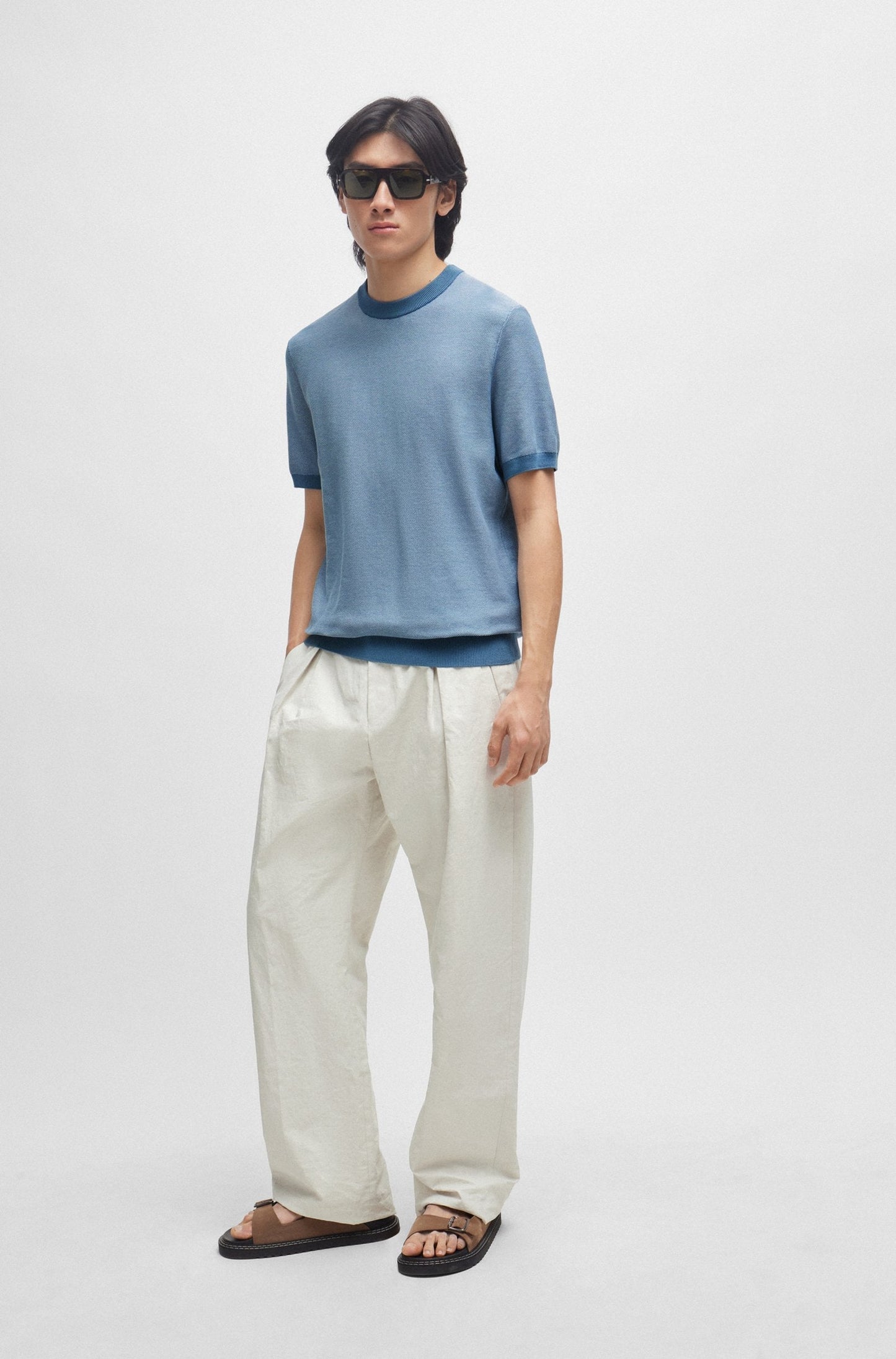 Boss SHORT-SLEEVED SWEATER WITH MICRO STRUCTURE
