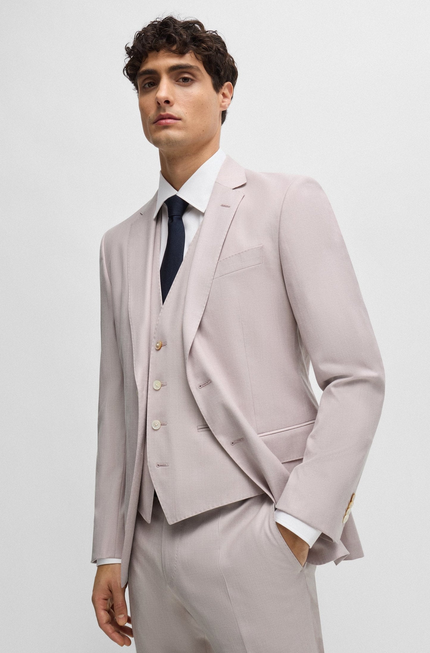 Boss SLIM-FIT Light Pink Suit In a Melange Wool Blend