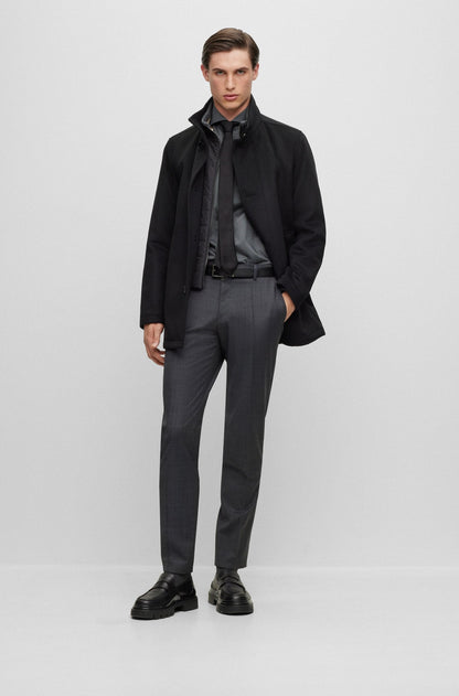 BOSS H-Coxtan Relaxed-Fit Virgin Wool Coat In Black