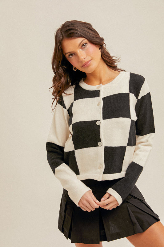 Black & Ivory Checker Cardigan