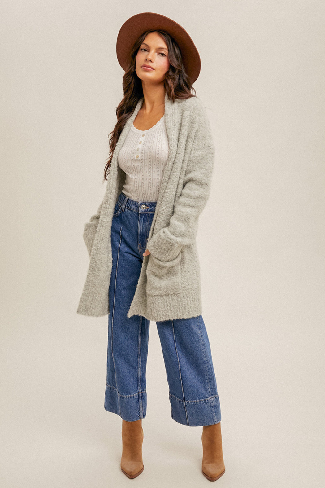 Heather Grey Fuzzy Cardigan