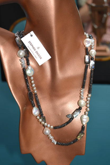 Hematite, Mother of Pearl, Baroque and Keshi Pearl Necklace