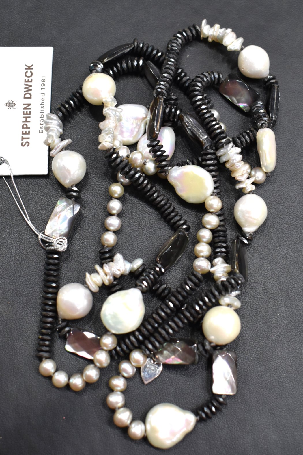 Hematite, Mother of Pearl, Baroque and Keshi Pearl Necklace