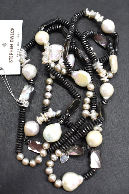 Hematite, Mother of Pearl, Baroque and Keshi Pearl Necklace