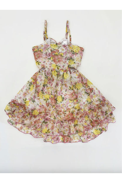 Hi/Lo Dress Front Side Cut Out Detail with Ruffle Hem