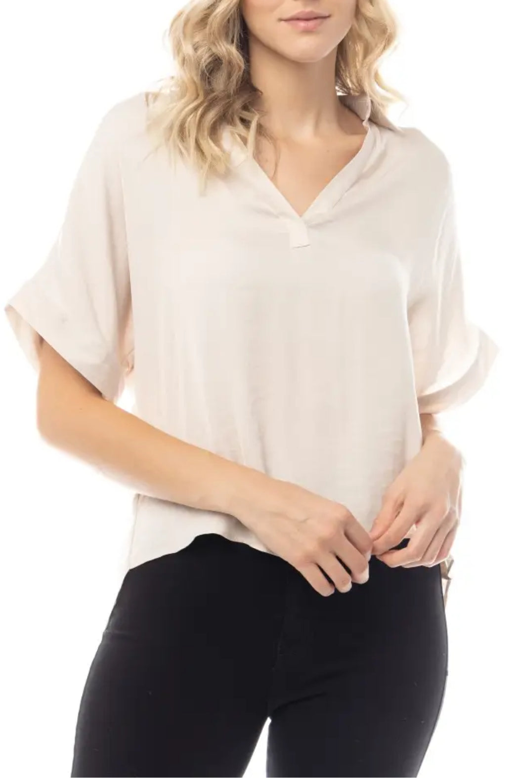 High-Low Collar Matte Satin Blouse