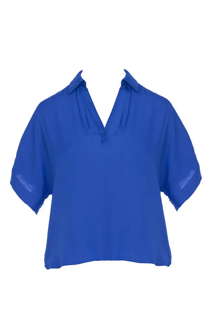 High-Low Collar Matte Satin Blouse