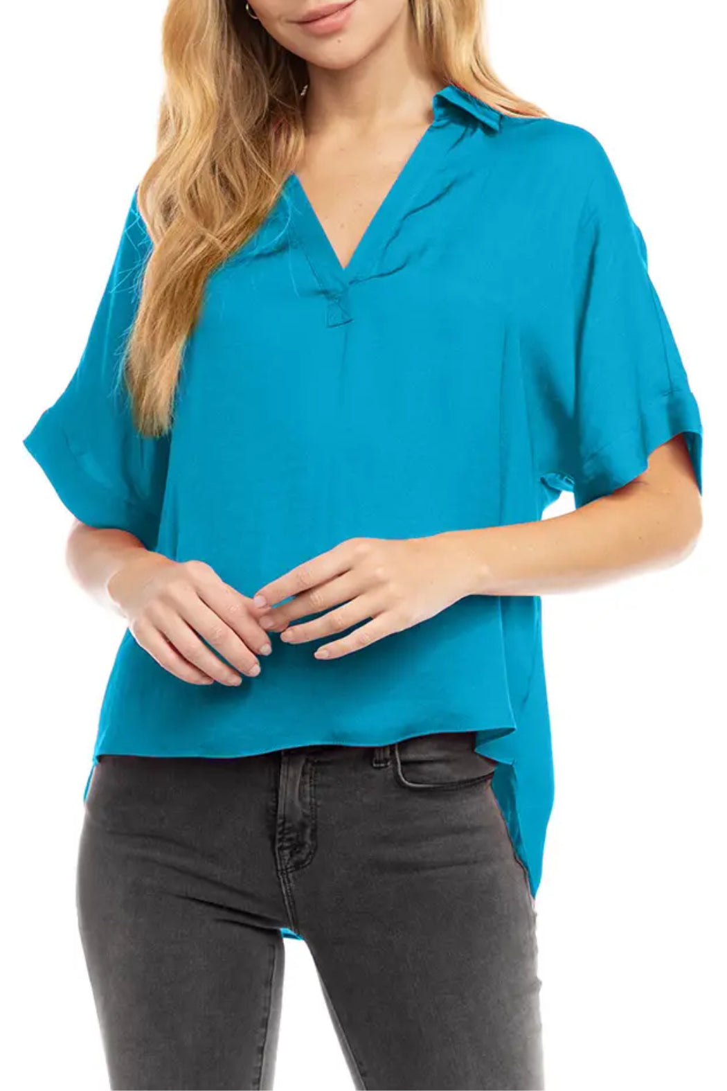 High-Low Collar Matte Satin Blouse