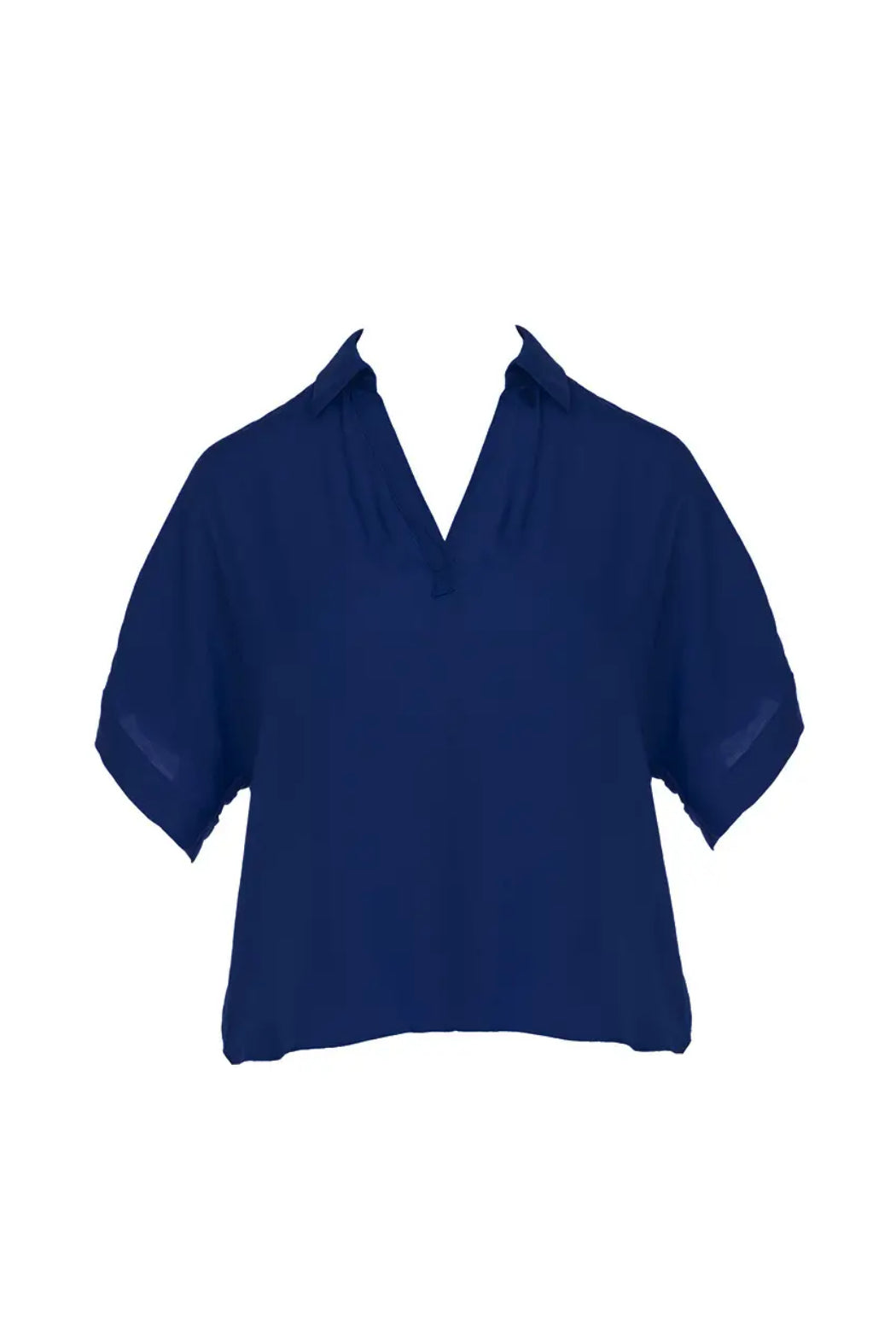 High-Low Collar Matte Satin Blouse