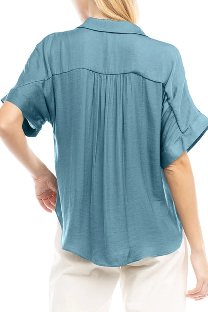 High-Low Collar Matte Satin Blouse
