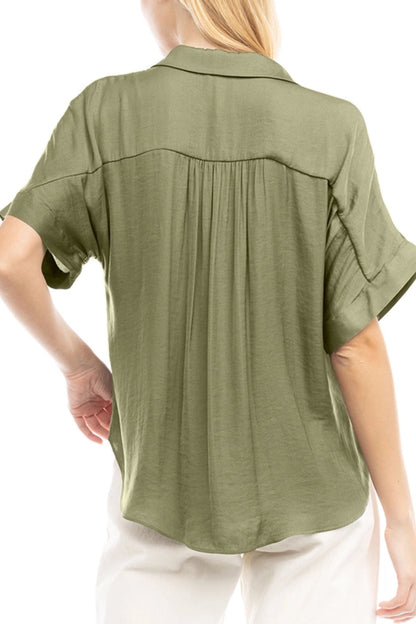 High-Low Collar Matte Satin Blouse