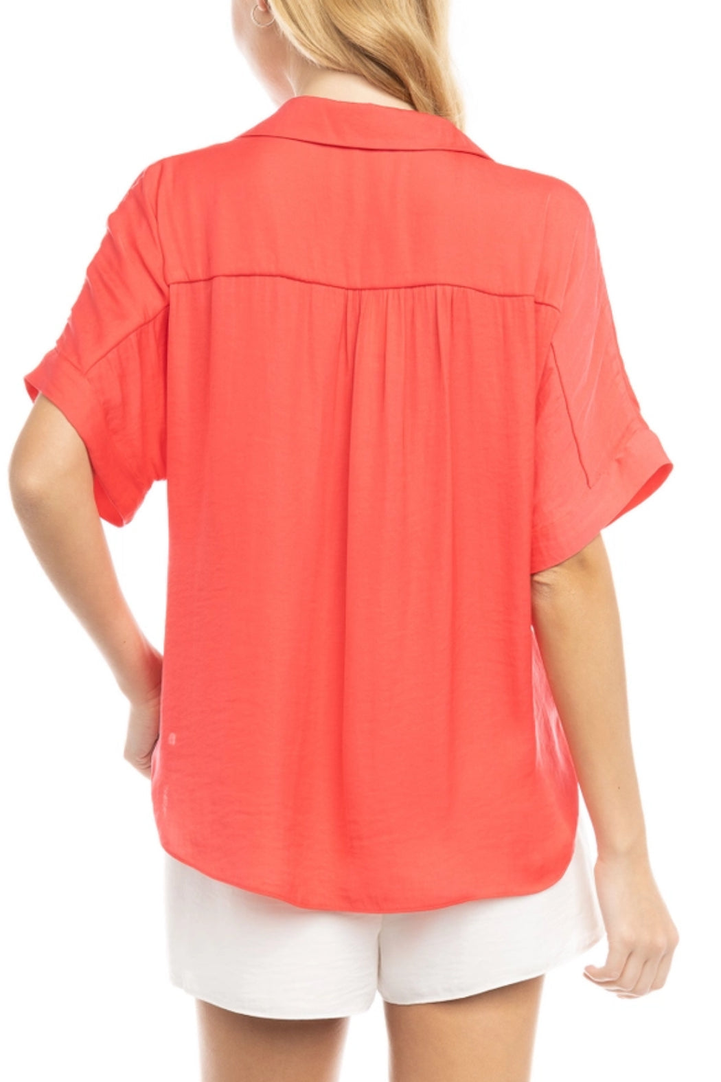 High-Low Collar Matte Satin Blouse