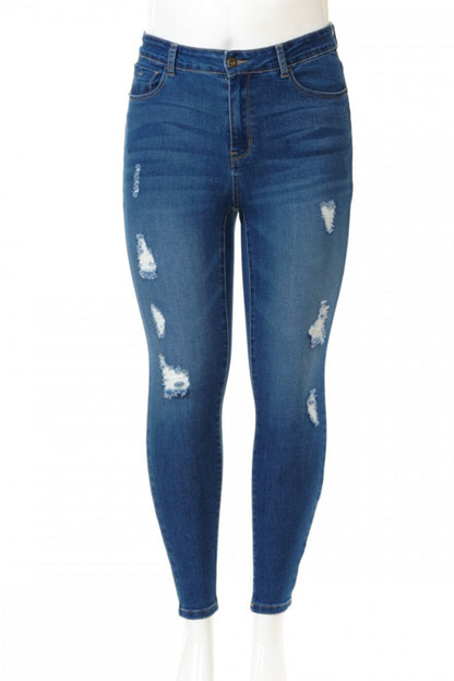HIGH RISE 5-POCKET SKINNY WITH DESTRUCTION (STYLE 90146B)