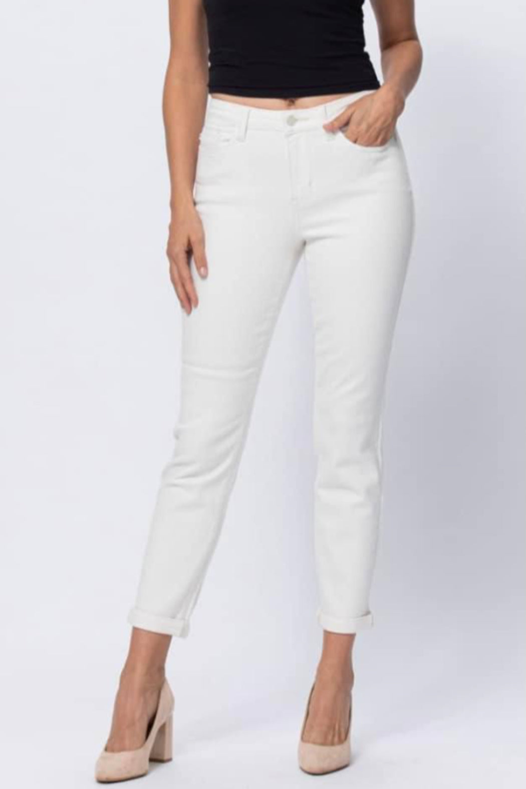 High Rise Cuffed Boyfriend Jeans