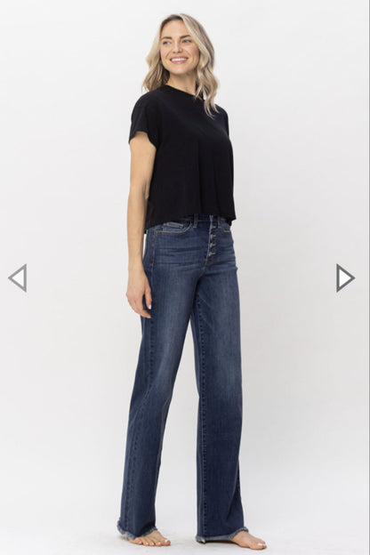 High Waist Button Fly Wide Leg Jeans