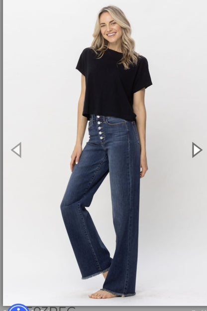 High Waist Button Fly Wide Leg Jeans