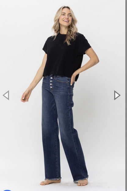 High Waist Button Fly Wide Leg Jeans