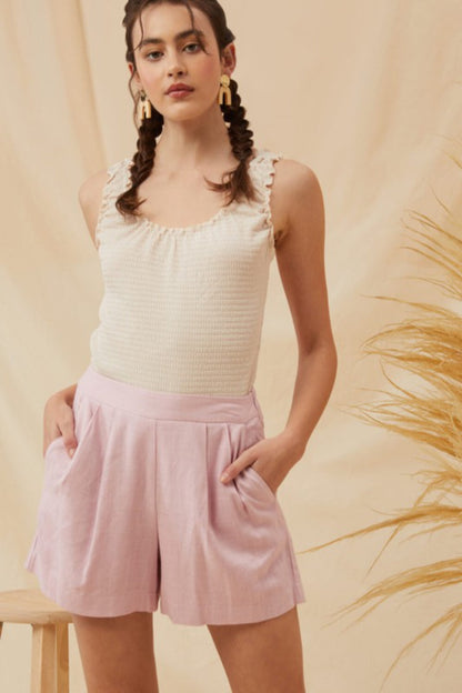 High Waist Linen Short