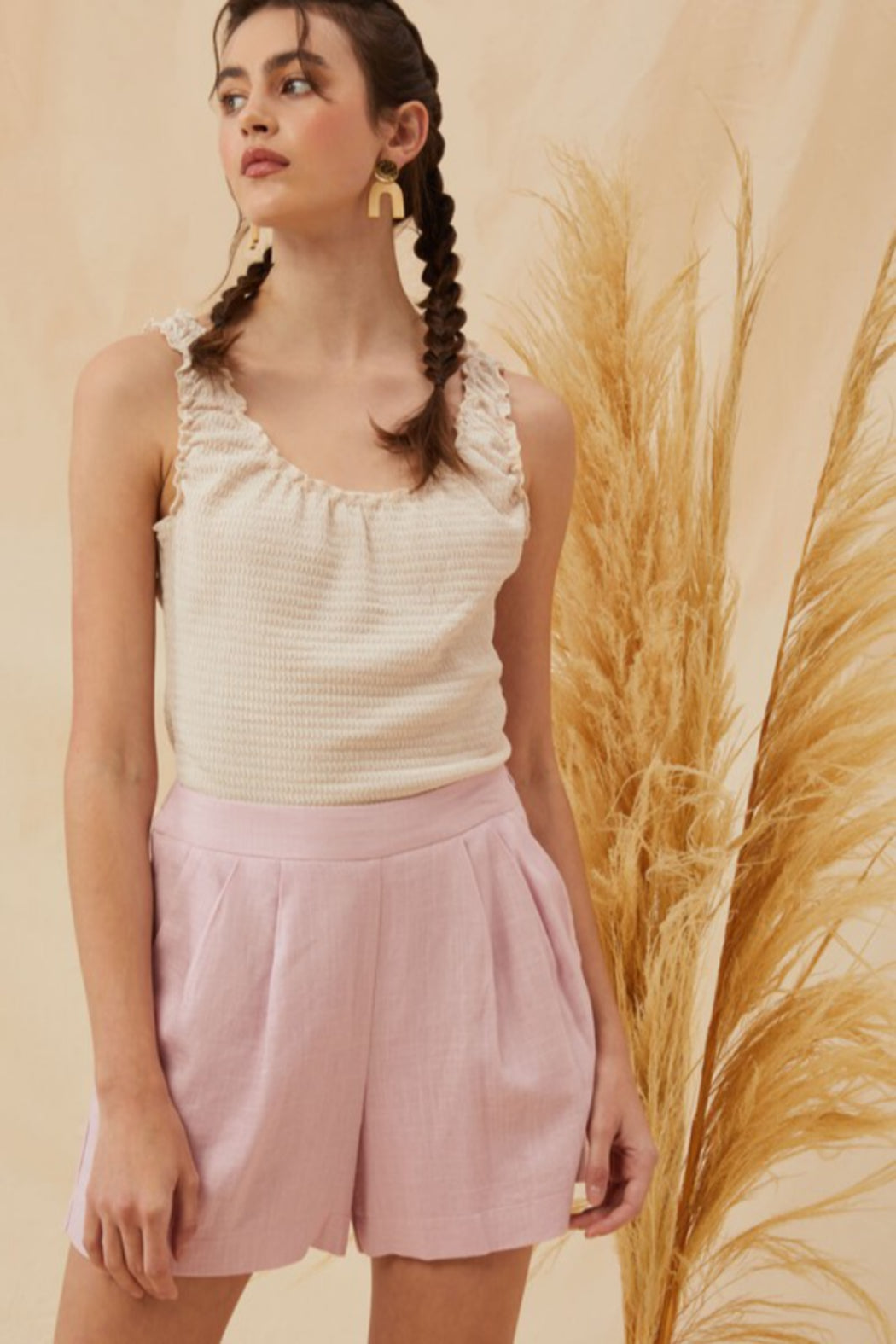 High Waist Linen Short