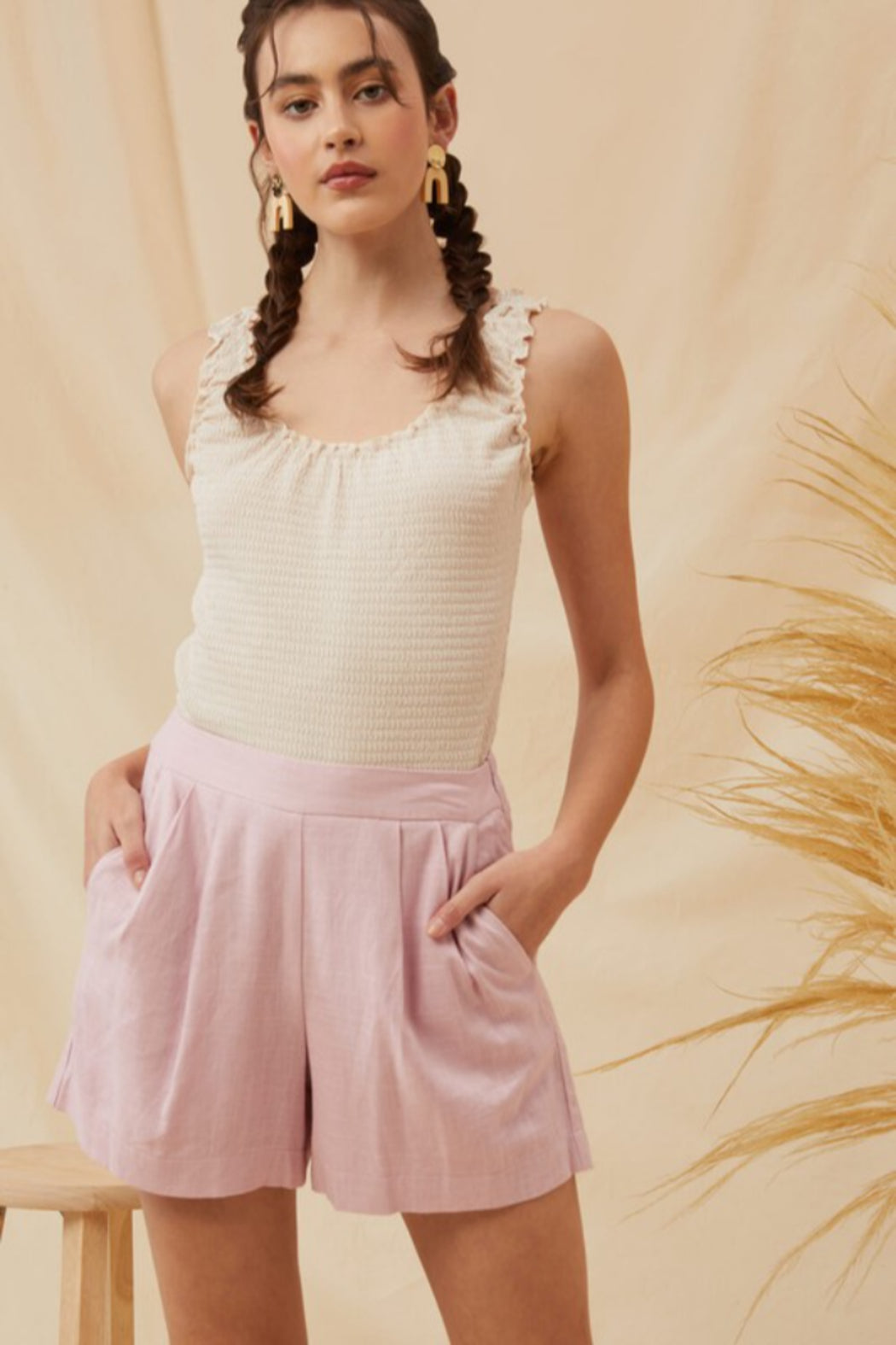 High Waist Linen Short
