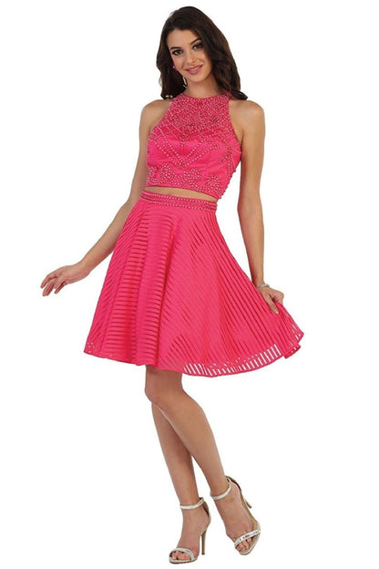 Hot Pink Two Piece Short Formal Dress