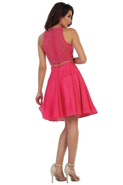 Hot Pink Two Piece Short Formal Dress