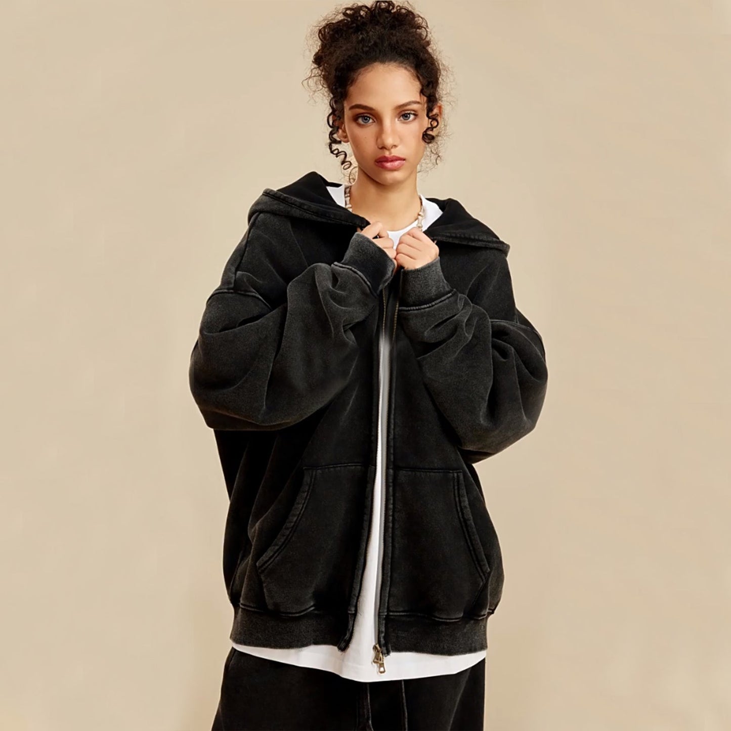 ESSNTIAL ELEMNTS Unisex 360G Snow Washed Zipped Hoodie