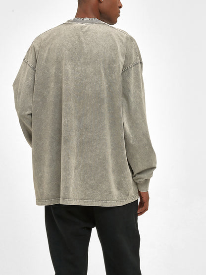 ESSNTIAL ELEMNTS Unisex 250G Acid Wash OS LS Tee