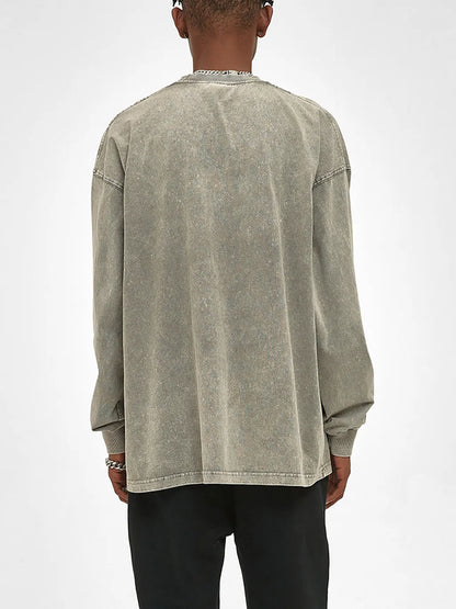 ESSNTIAL ELEMNTS Unisex 250G Acid Wash OS LS Tee
